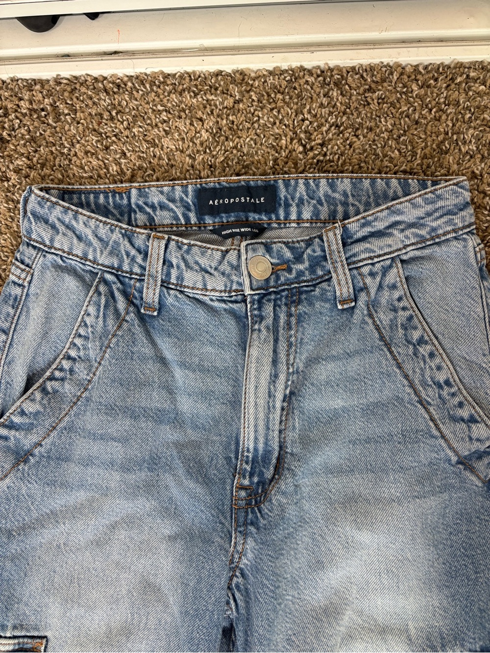 Aeropostale Jeans Womens Size 2 Wide Leg Cargo High Rise Blue - Picture 4 of 10